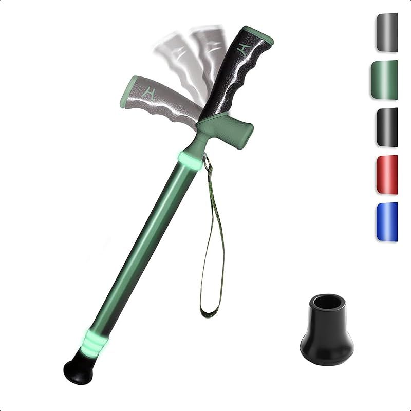 PIPIBIKE 杖 伸縮式 ステッキ 軽量 折りたたみ式 蛍光ライト付き 夜間安全設計 3段階高さ調節 滑り止めグリップ 多機能トレッキングポール 歩行支援 介護 登山 ハイキング用 携帯便利 男女兼用 BK-L109 蛍光ライト装備 1