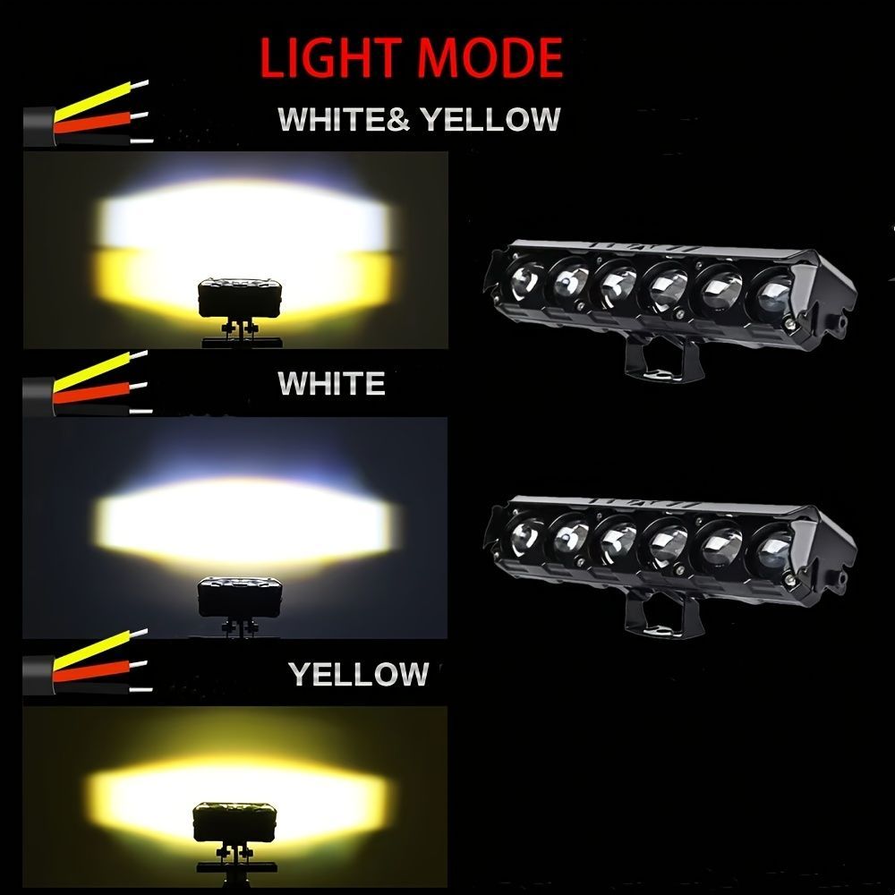 2個セット バイク用 ヘッドライト LEDライト ライトバー 補助ライト18cm 6レンズ ホワイト イエロー 12-24V 装飾 外装 カーライト 車用 おしゃれ 明るい 汎用品 t7859