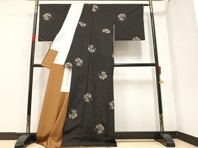 平和屋着物○本場大島紬 カタス9マルキ 泥染め 地空き 花丸文 正絹