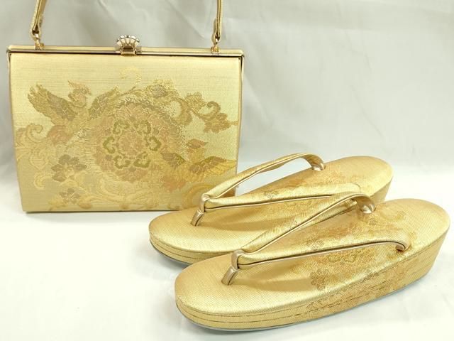 和装用　バック　履き物 平和屋着物▽和装小物 和装バッグ・草履セット 鳳凰花文 神田
