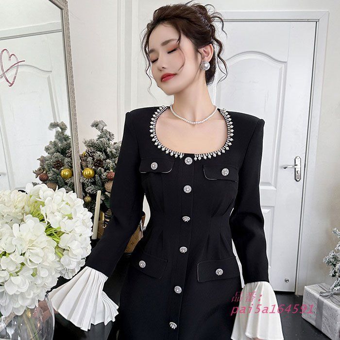 丸首胸元開き 前ボタンフリル長袖