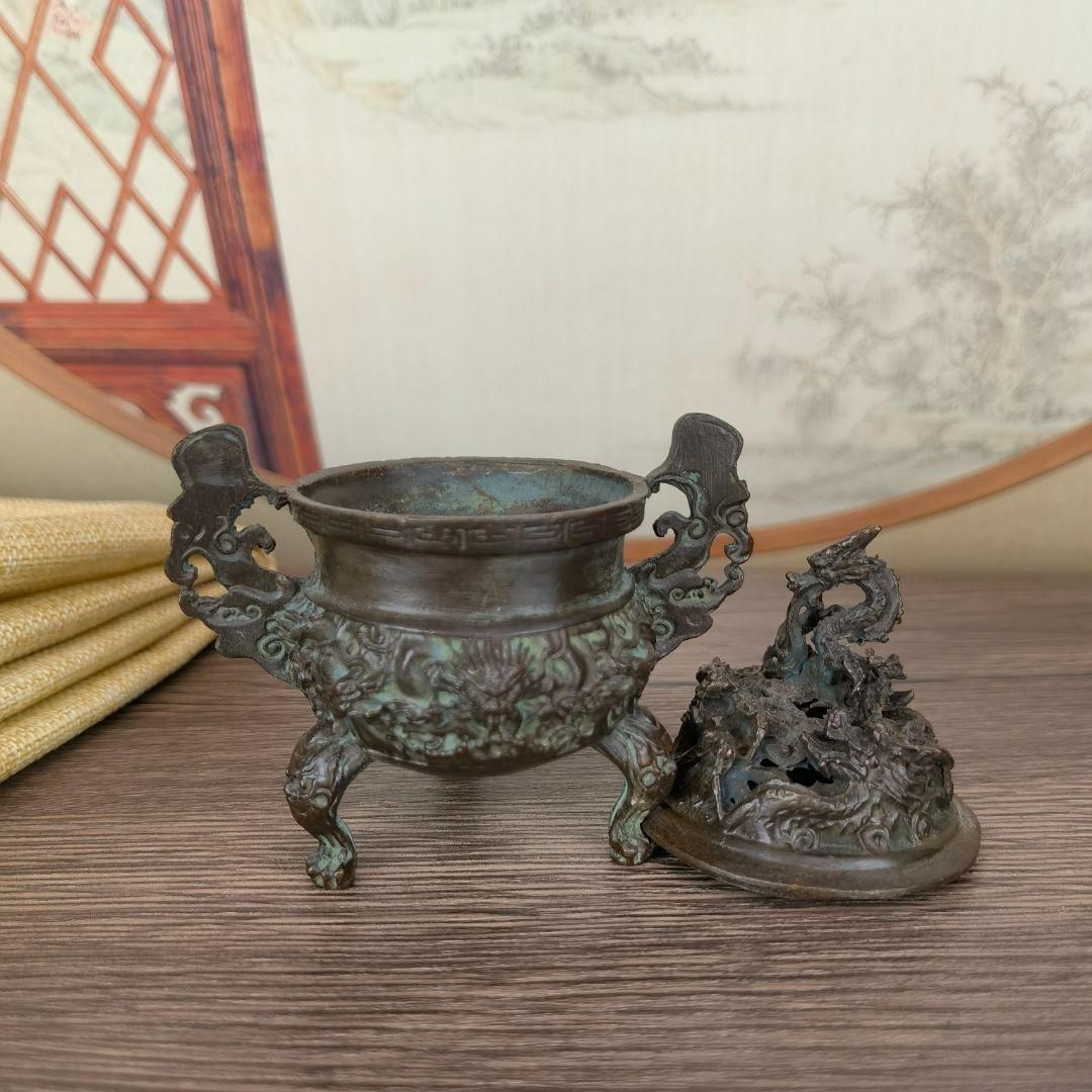 竜香炉 銅器 文房具 茶道具 重厚 極細工 装飾品 工芸品 美術品 置物 亀 香炉 銅器 文房具 茶道具 重厚 極細工 装飾品 工芸品 美術品