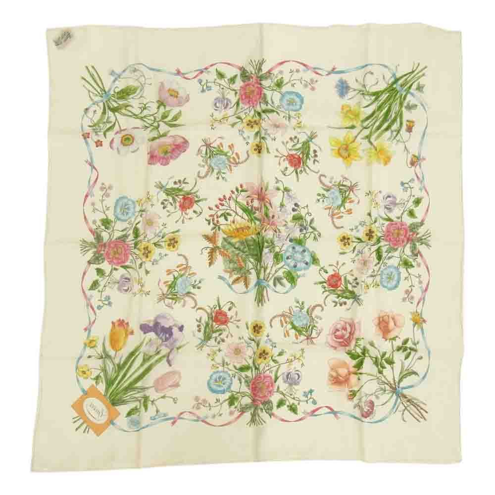 GUCCI グッチ シルク100％ 花束 フラワー 花柄 スカーフ オフホワイト