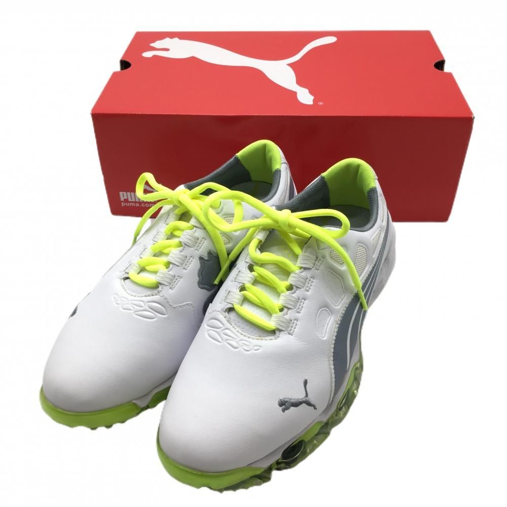 未使用品】プーマ ゴルフシューズ 白×蛍光イエロー×グレー 187099