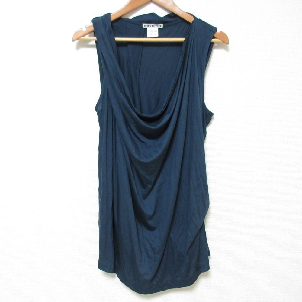 ISSEY MIYAKE イッセイミヤケ ノースリーブ ドレープカットソー IM91JK003 サイズ2 ネイビーブルー レディース 古着