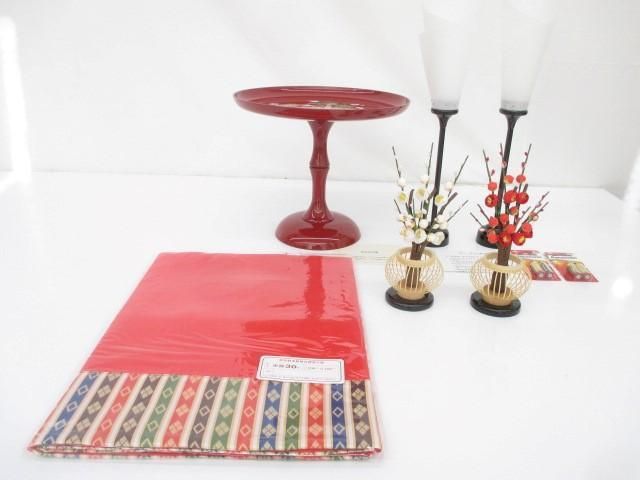 新品 雛道具 燭台 40号 電池式/高坏 朱 27cm てまり/紅白梅飾り/毛氈 床飾30号 雛人形 ひな人形 お雛様 ひな祭り 節句人形