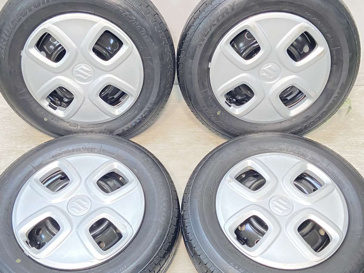 145/80R13  nブリヂストン ネクストリー nスズキ純正  n13x4.0  100-4穴 n中古タイヤ サマータイヤ ホイールセット 4本セットn s13240810932