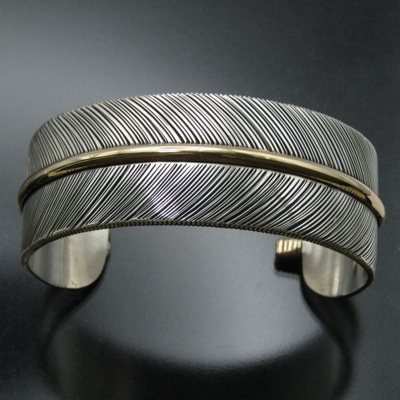 Harvey Mace ナバホ族 バングル フェザー シルバー 12KGP ブレスレット ワイド BlueSunshineTrading別注 80007152