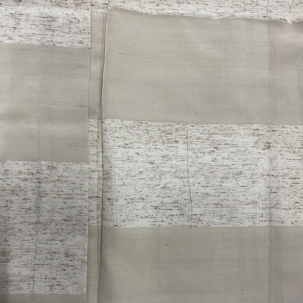 紬 身丈152.5cm 裄丈64cm M 単衣 段縞 ベージュ 正絹 美品 名品 【中古  