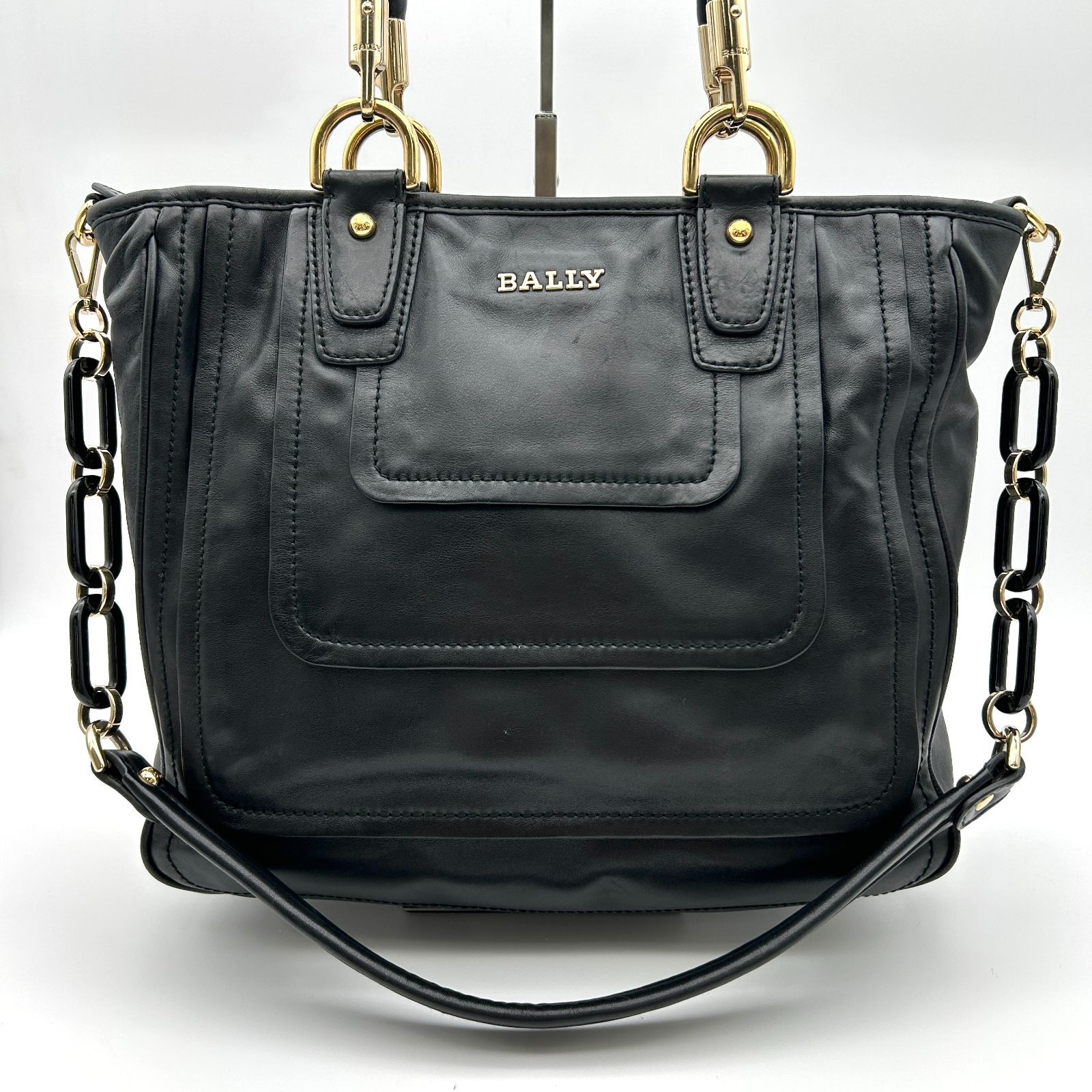 BALLY】2wayバッグ ハンドバッグ ゴールド金具 レザー ブラック