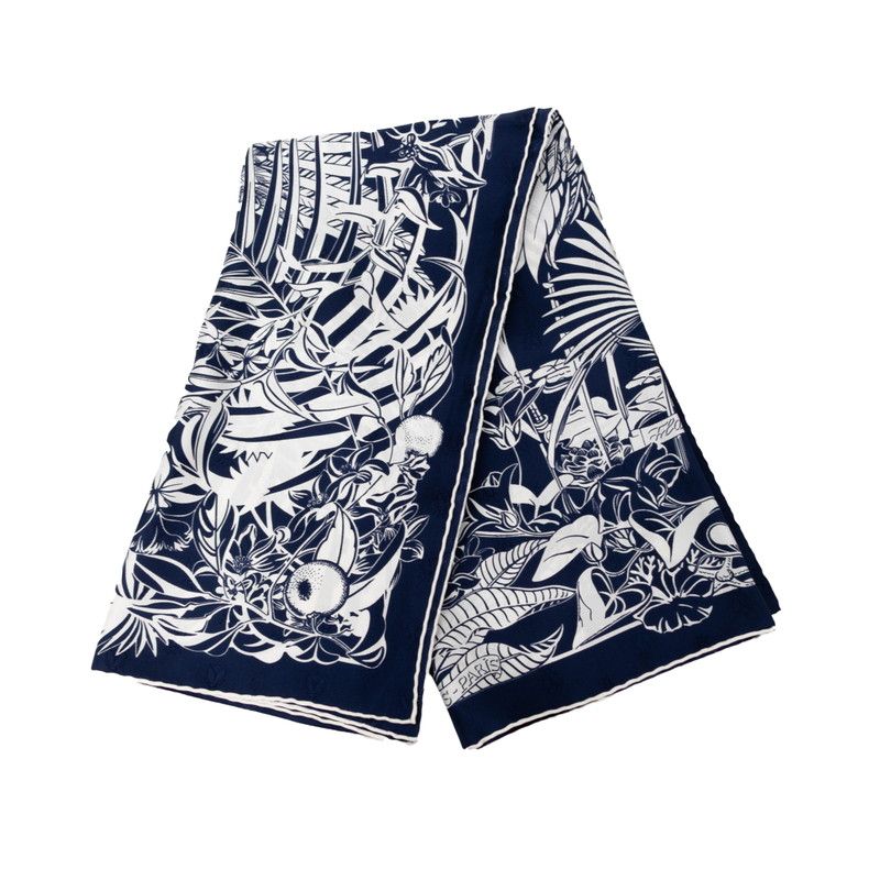 エルメス カレ90 FLAMINGO PARTY フラミンゴ パーティー ネイビー ホワイト シルク レディース HERMES 1-0233384