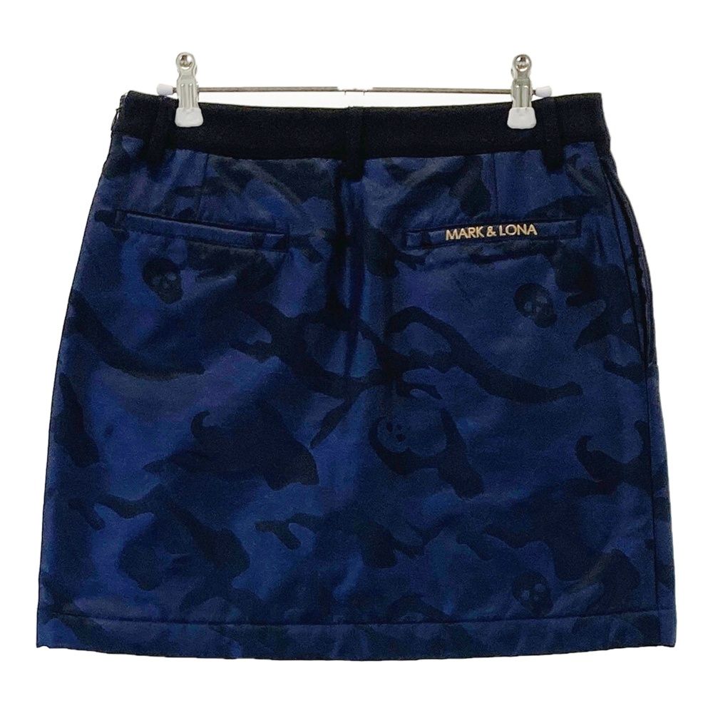 サイズ M MARK-LONA マークアンドロナ カシミヤ混 中綿スカート カモフラ柄 ネイビー系 240101522469 ゴルフウェア レディース ストスト
