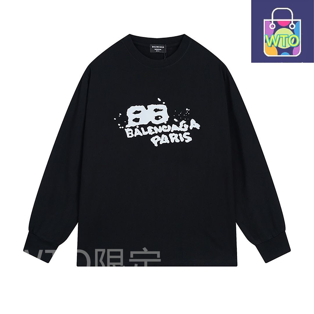 BALENCIAGA ブラック ロングスリーブ TシャツM 本日限定特価】BALENCIAGA メンズ＆レディース ロングスリーブ T