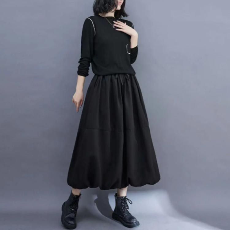 ロング きれいめ スカート 秋 L 大きいサイズ ギャザー入り