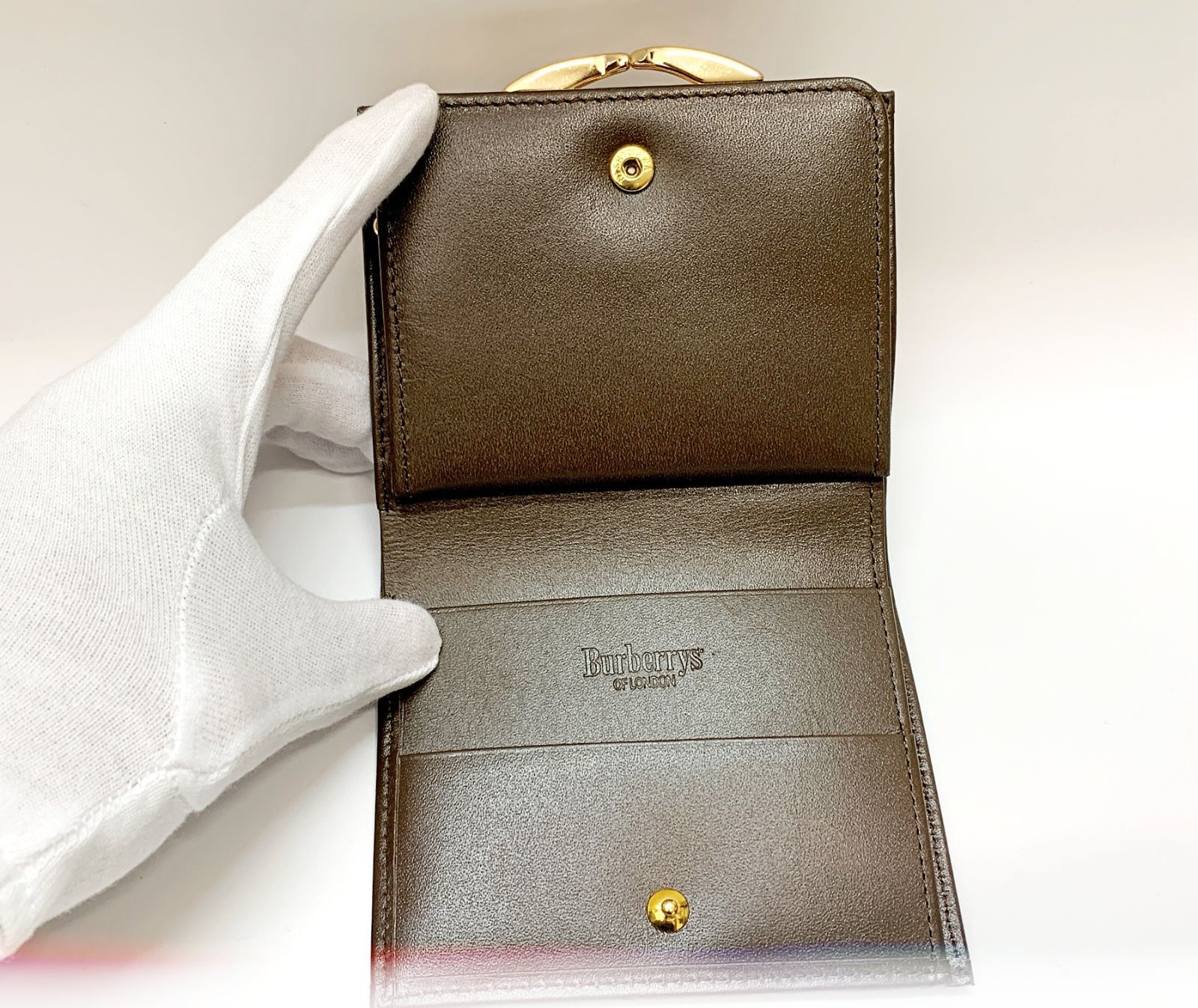 BURBERRY バーバリー がま口折り財布 ノバチェック ベージュ×ブラウン