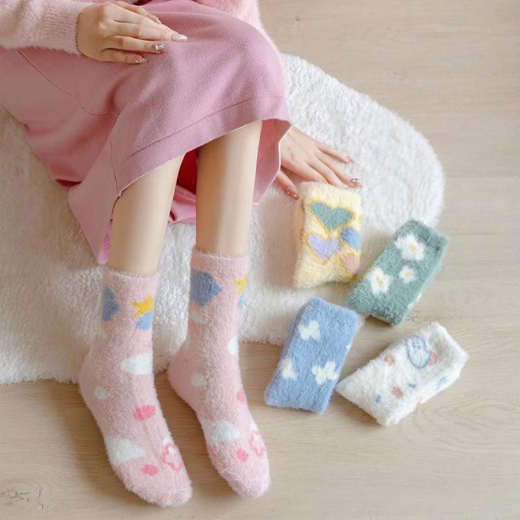 ルームソックス 靴下 モコモコ靴下 5足セット カラフル 女性用 ルームソックス 靴下 モコモコ靴下 5足セット カラフル 女性用 靴下