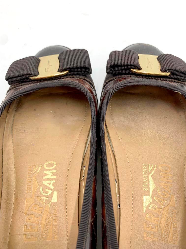フェラガモ　FERRAGAMO フラットシューズ　リボン　 レザー　キルティング Salvatore Ferragamo サルヴァトーレフェラガモ キルティング