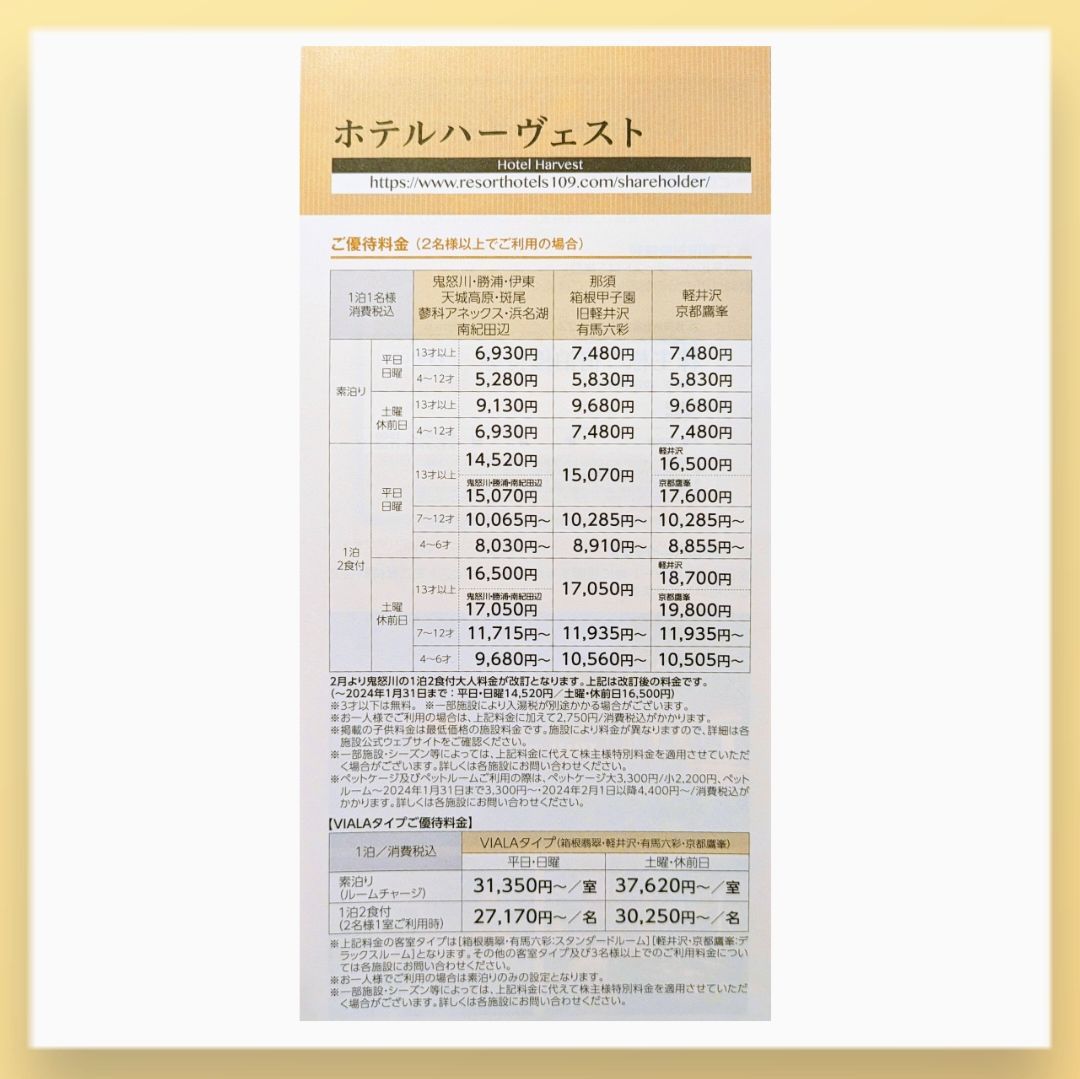 東急ハーヴェストクラブ／ホテルハーベスト 東急不動産株主ご宿泊優待