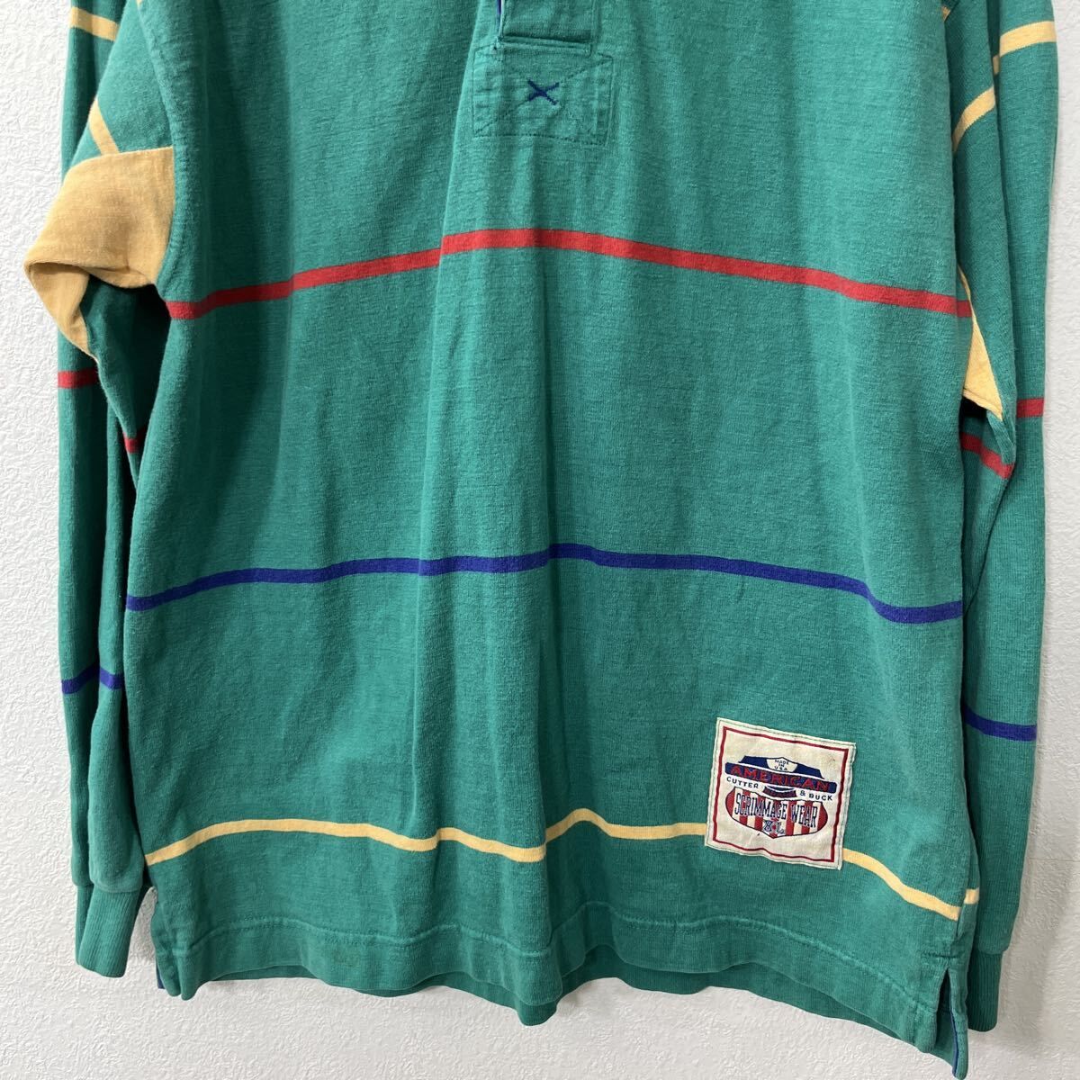 CUTTER & BUCK 長袖 ボーダー ラガーシャツ XL グリーン