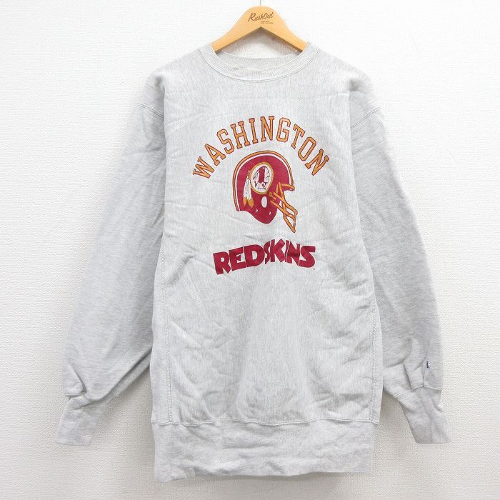 L/古着 長袖 チャンピオン Champion リバースウィーブ メンズ 90s NFL ワシントンレッドスキンズ クルーネック 薄グレー 霜降り アメフト 