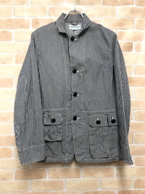 【中古】 SASSAFRAS ササフラス ワークジャケット ヒッコリー ストライプ ホワイト×ネイビー XS 111416077