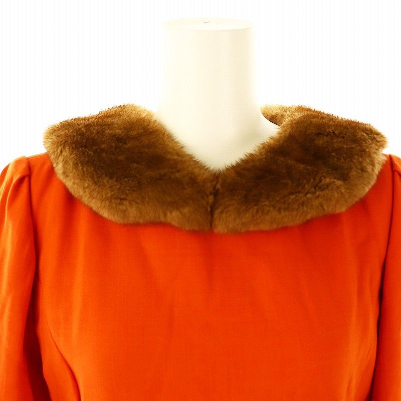 フォクシー FOXEY ミンク襟 ワンピース 膝丈 五分袖 38 オレンジ 28292