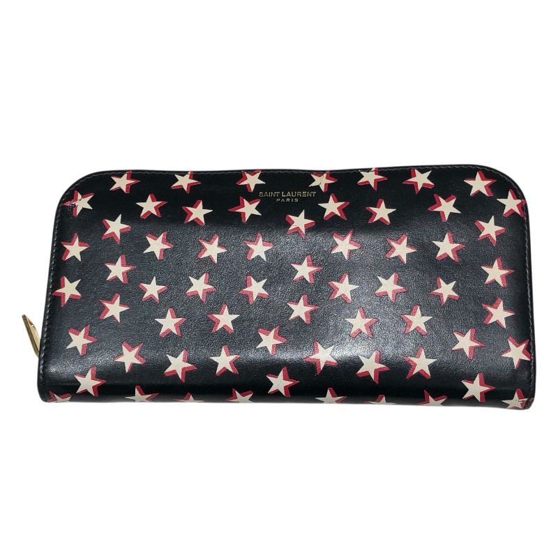サンローラン SAINT LAURENT ロングジップウォレット ブラック スタープリント レザー ユニセックス 長財布