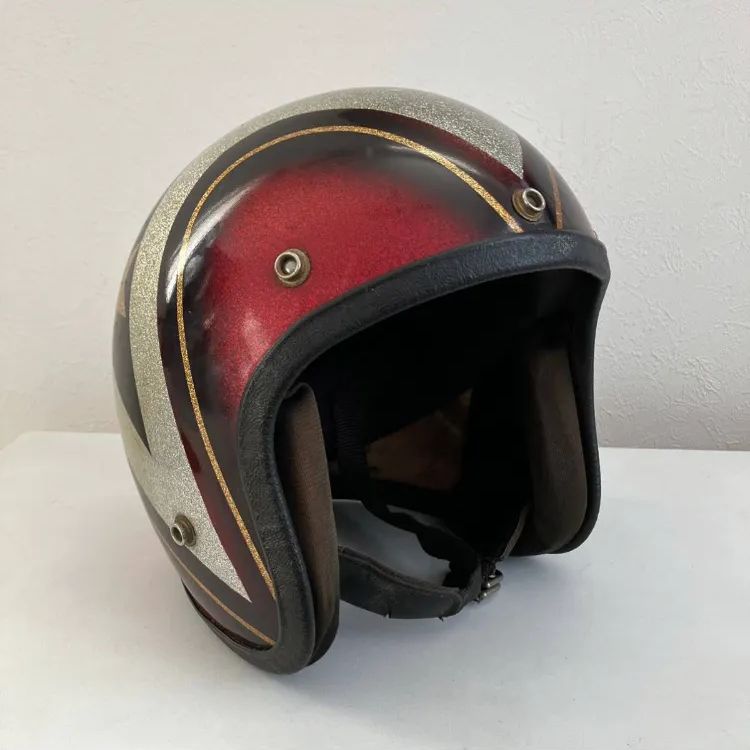 ビンテージヘルメット☆1970年代 Lサイズ 赤 フレーク ラメ 模様 ブコ 