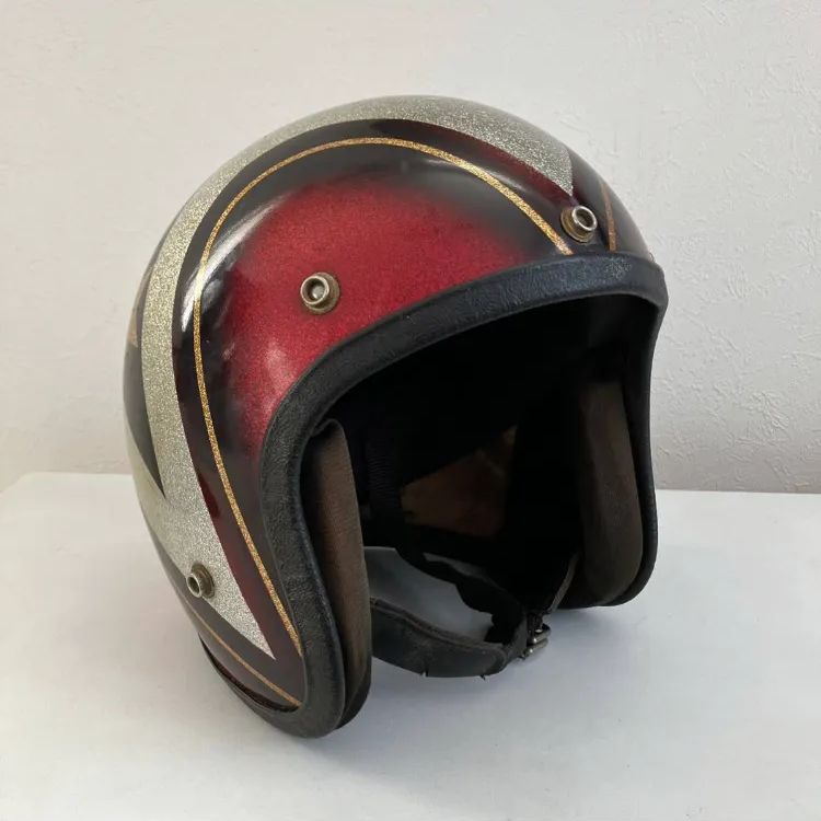 ビンテージヘルメット☆1970年代 Lサイズ 赤 フレーク ラメ 模様