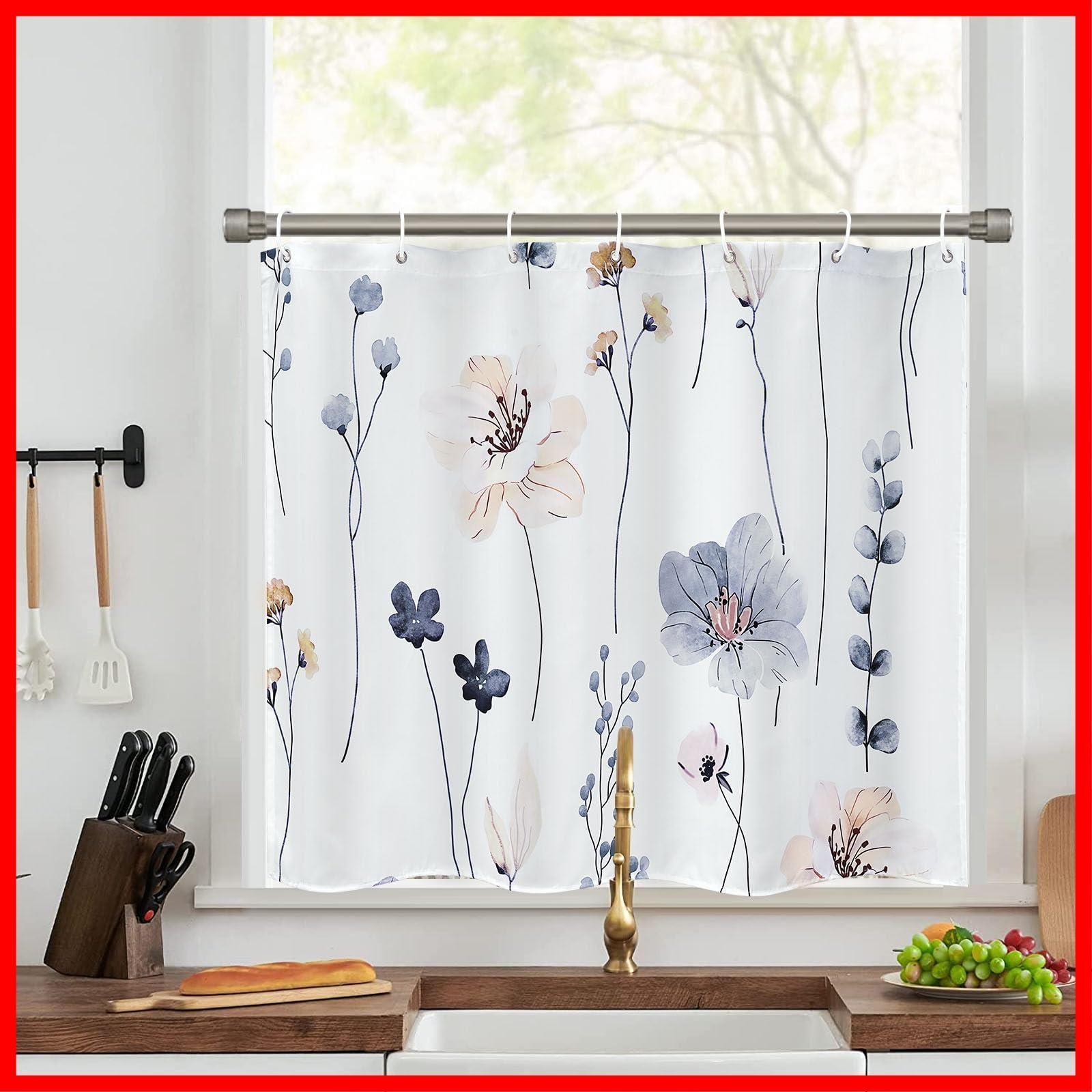 在庫 AooHome お風呂小窓カーテン 浴室窓カーテン 80cm丈 防水防カビ 防水防カビ 目隠し 断熱 シャワーカーテン 速乾 間仕切り 高密度生地 ユニットバス 浴室 花柄 リング付き 取付簡単 グレー