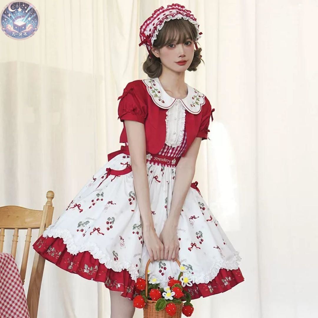 新品 未使用 可愛いイチゴ柄ロリータワンピース お出かけや女子会に