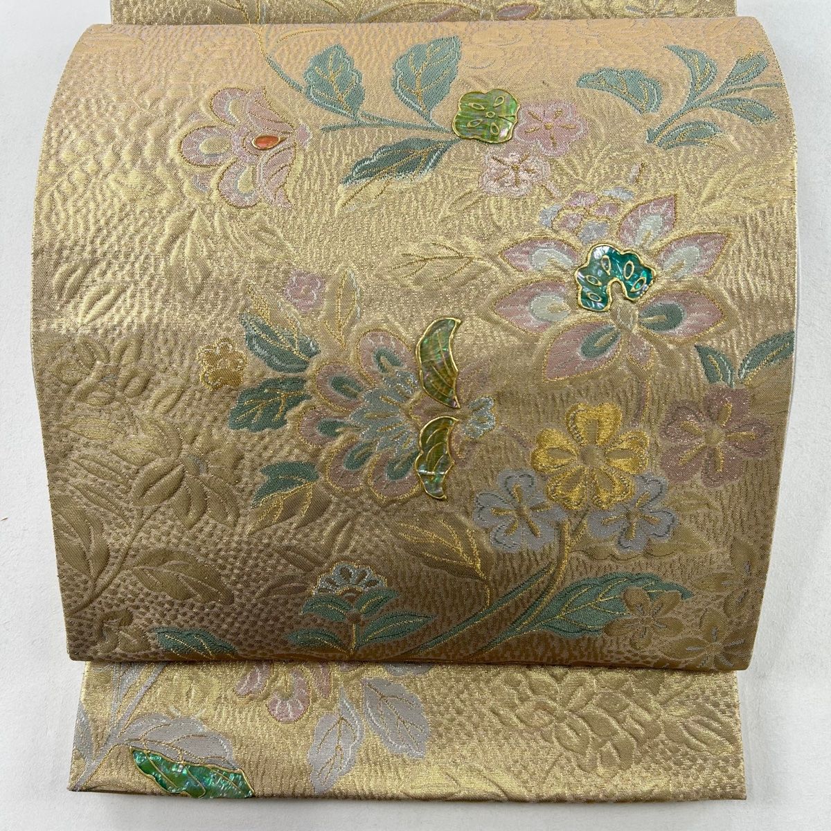 美品 袋帯 螺鈿細工 草花模様 金色 赤 正絹 高級 らでん Raden 袋帯 螺鈿細工 草花模様 金色 赤 正絹 高級 らでん Raden - メルカリ