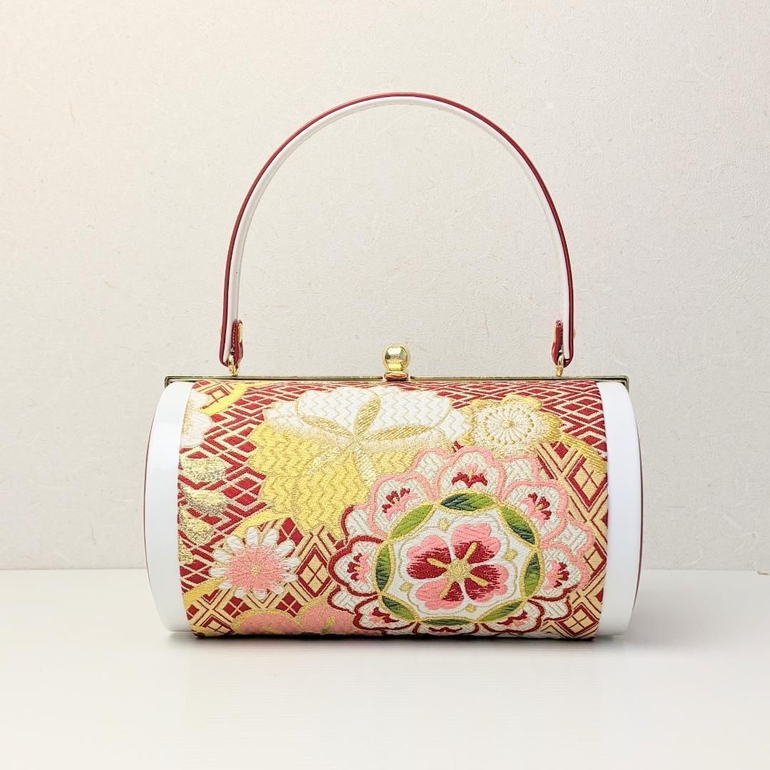 和装 草履バッグセット 振袖用 帯地 赤×白 Lサイズ 三枚芯 w43-1