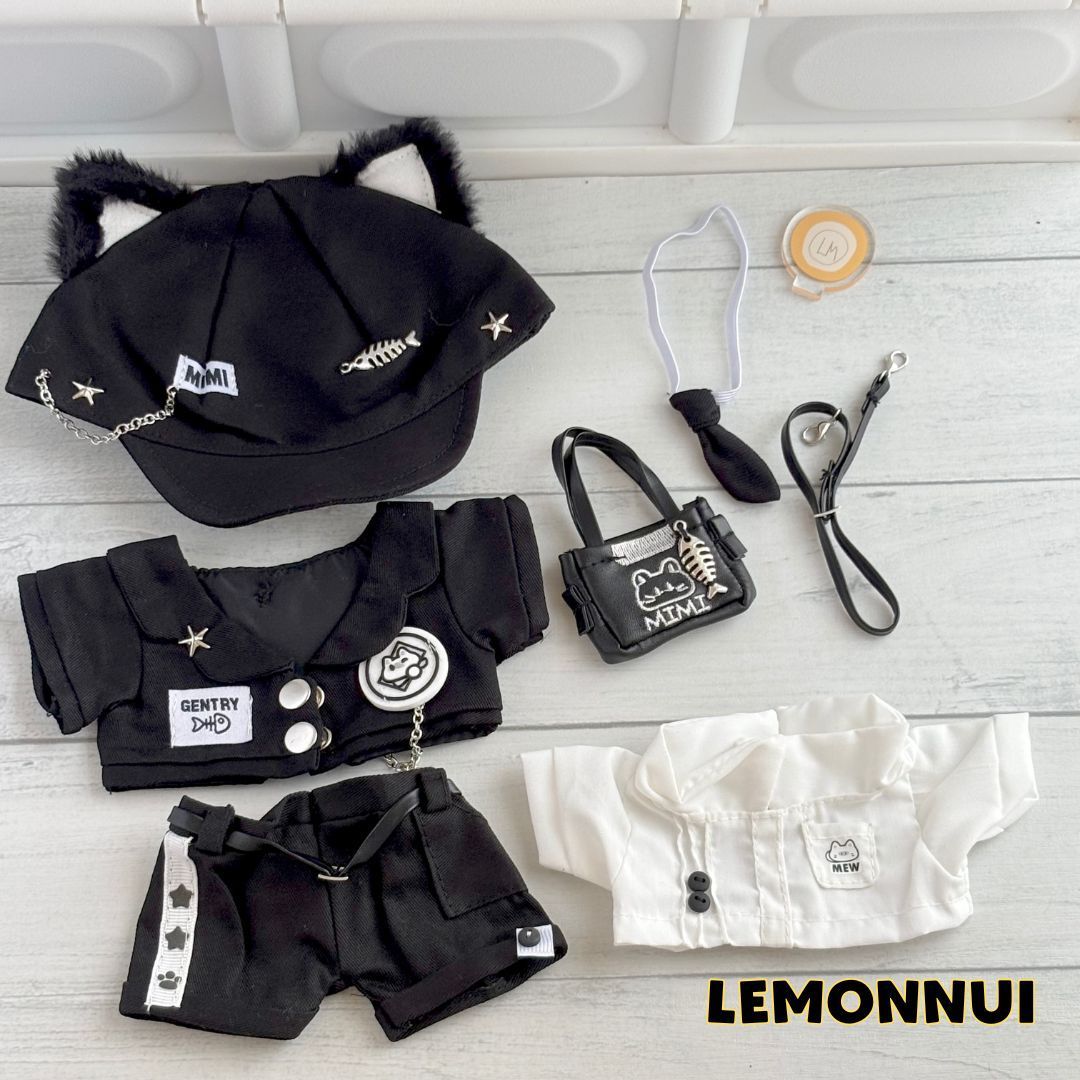 20cm 着せ替え ぬいぐるみ服 ぬい服 ぬい活 ネコ 執事 黒 綿人形