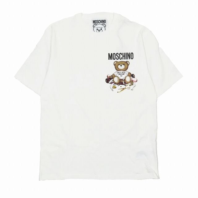 モスキーノ MOSCHINO サルトリアルテディベア Tシャツ カットソー クルーネック フロントプリント トップス ホワイト 52 AA