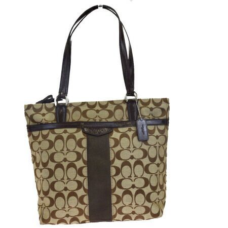 【中古】 超美品 コーチ COACH シグネチャー トートバッグ ショルダーバッグ ブラウン キャンバス レザー F28504 08HC053