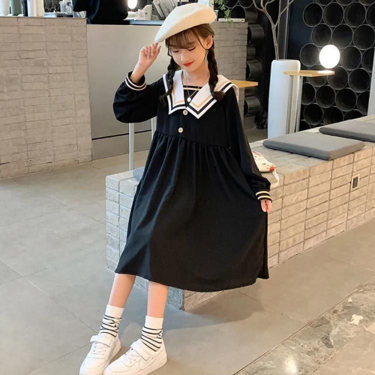 セーラー服 キッズ 長袖 ワンピース 森ガール 制服 卒業式 スーツワンピース 女の子 膝丈 春秋 女児 ウエストゴム セーラー襟 Aライン 子供 USTAUSTRALIA_COM_AU