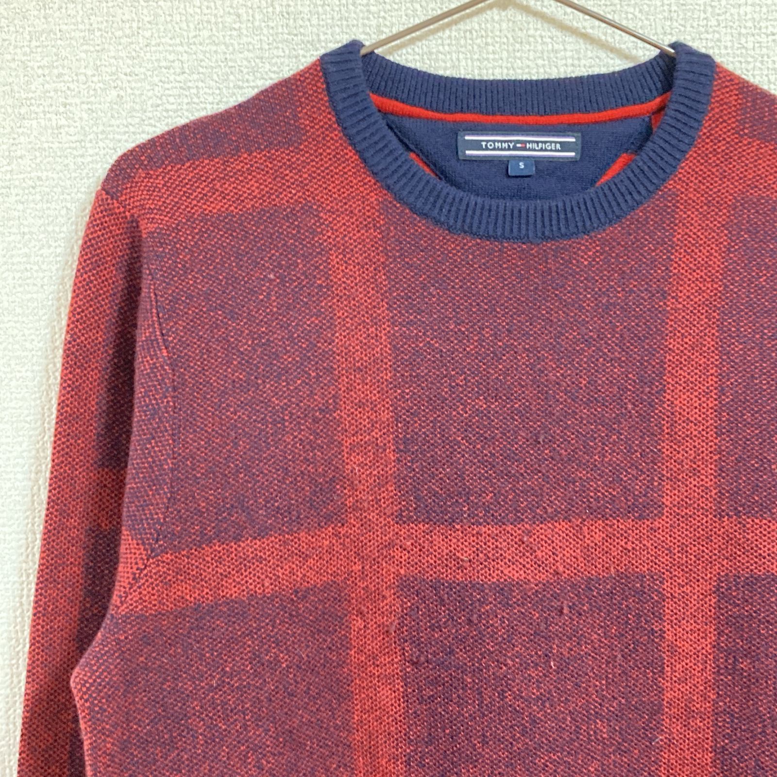 TOMMY HILFIGER トミーヒルフィガー S レッド系 チェック柄 長袖