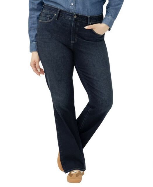 送料無料 シルバー ジーンズ レディース デニムパンツ ジーンズ ボトムス Plus Size Suki Mid Rise Curvy Fit Bootcut Jeans Amora