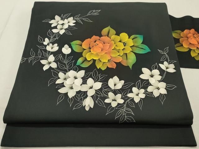 平和屋1□夏物 九寸開き名古屋帯 吉祥文 銀通し地 逸品