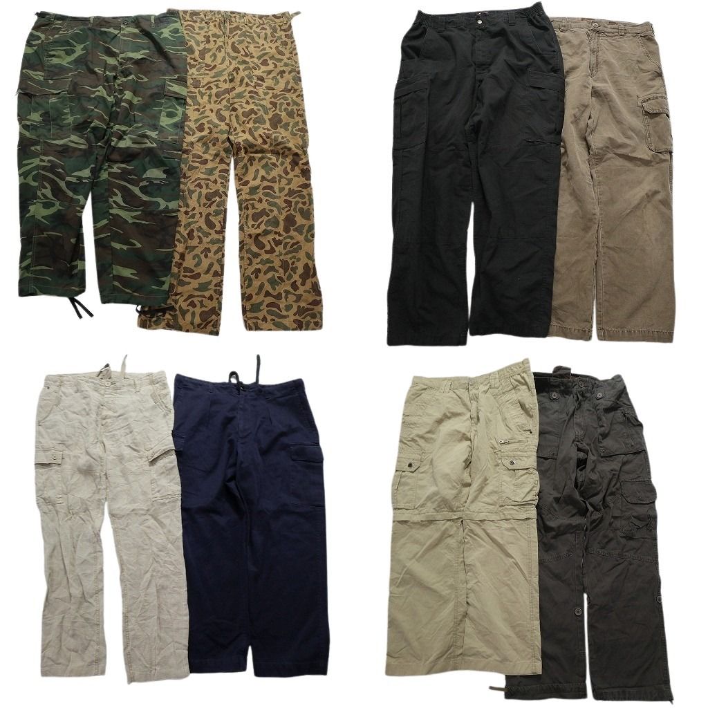 古着卸 カーゴ パンツ 8枚セット メンズ 44 |42 |40 |38 カモ柄 ワーク系 四つポケ カーキ ブラック 古着 MZ7485