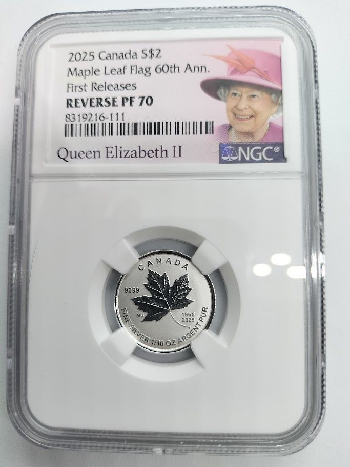 NGC PF70 2ドル 1|10オンス 銀貨 カナダ メープルリーフ エリザベス女王60周年