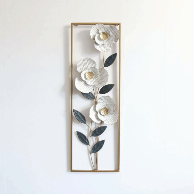 ウォールアートパネル フラワー 壁掛け 壁飾り アイアン ウォールアート椿 W30.5×D5.5×H92cm インテリア おしゃれ 上品 ウォールデコレーション 玄関 リビング 寝室 壁面 ワンポイント アクセント