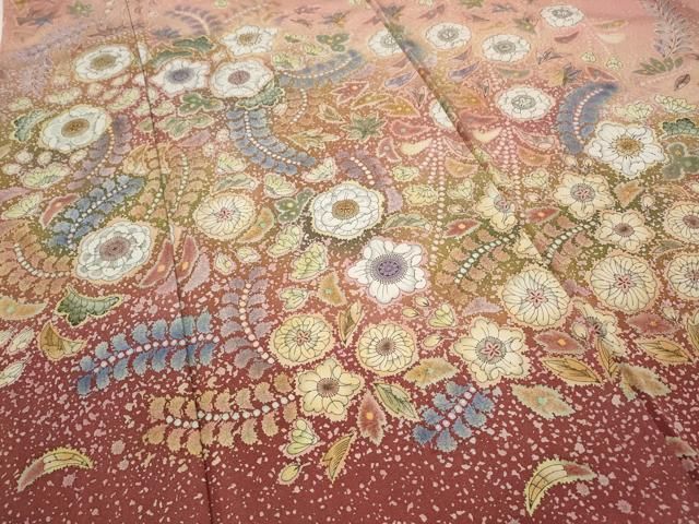 平和屋着物○訪問着 辻が花 絞り 暈し染め 銀通し地 正絹 逸品