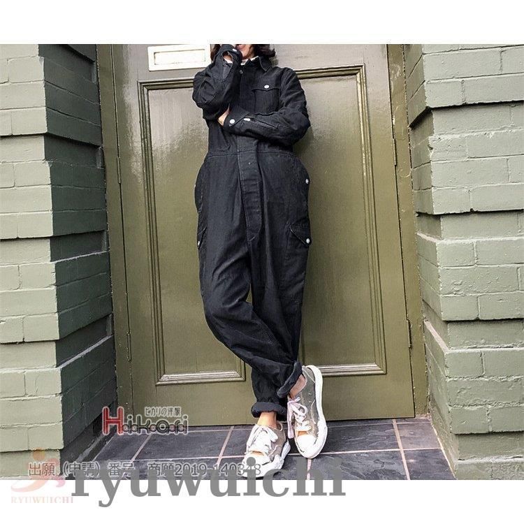 MOON Equipped ブラックオーバーオール つなぎ　長袖　美品　希少 つなぎ おしゃれ メンズ レディース 長袖 ツナギ 作業服