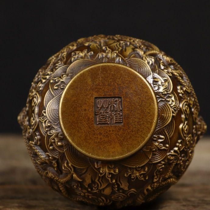 九龍.香筒 装飾品 現代工芸品 美術品 置物 九龍缶 お茶の缶 竜のかめ 銅 細工 装飾品 現代工芸品美術品