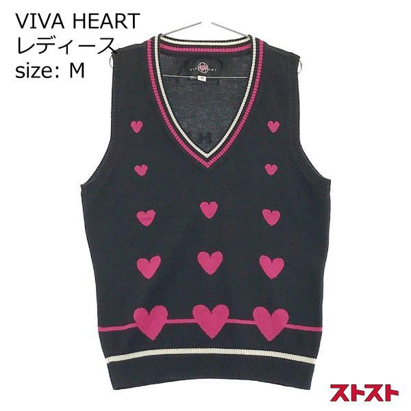 VIVA HEART ビバハート Vネック ニットベスト ハート柄 ブラック系 40