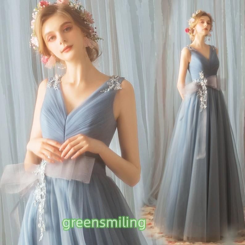 ロングドレス 演奏会 ドレス 青 安い イブニングドレス 結婚式 二次会 フォーマルドレス 花嫁 パーティー aラインドレス カクテルド