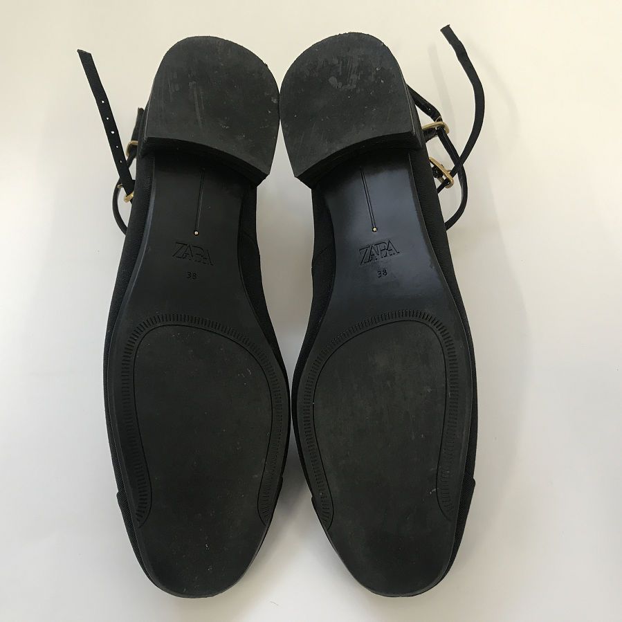 美品 】 ZARA ザラ ストラップ バレエ シューズ ブラック 38