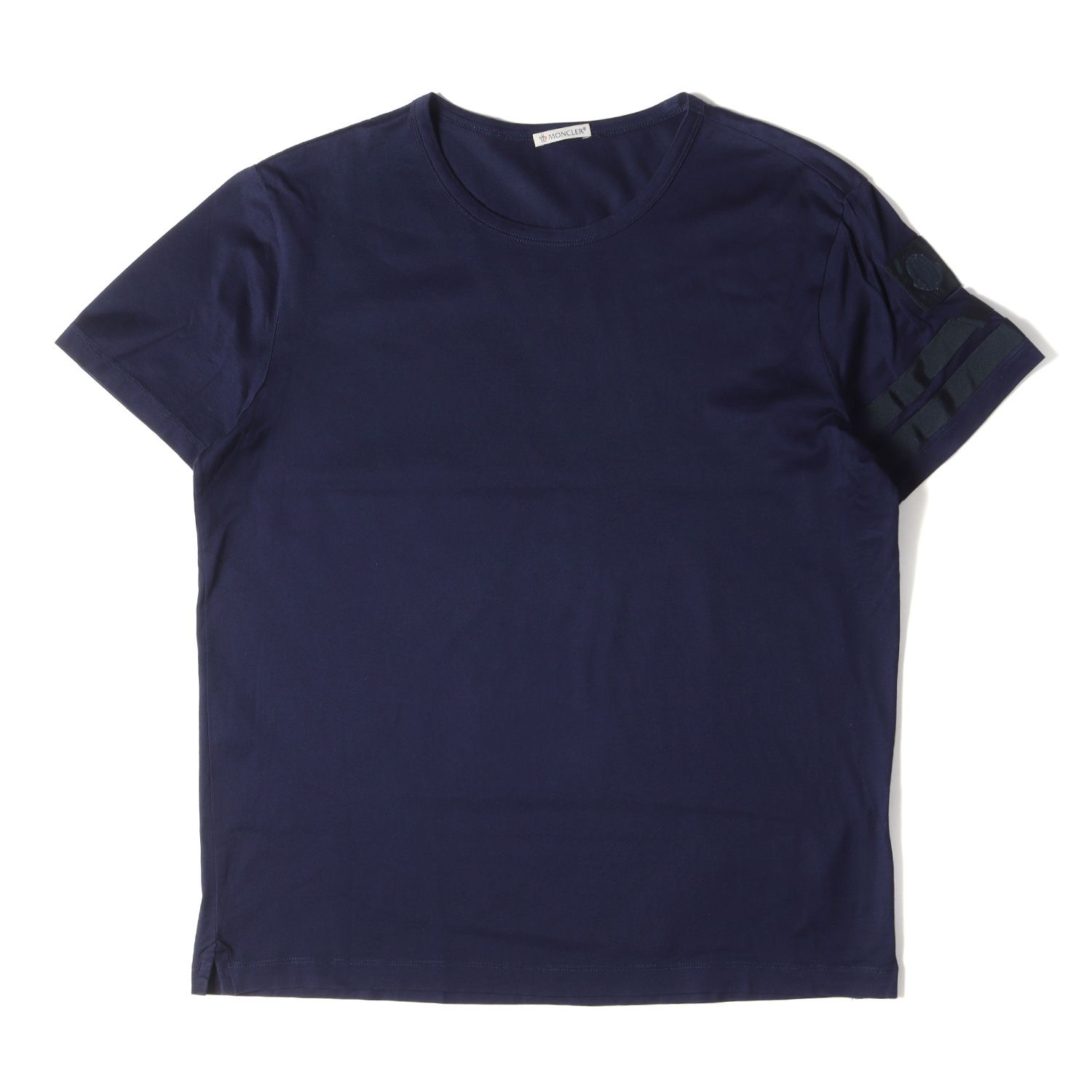 MONCLER モンクレール Tシャツ サイズ:L アームライン ロゴワッペン クルーネック 半袖 Tシャツ B10918008500 ネイビー 紺  カットソー トップス ブランド シンプル プレーン 無地